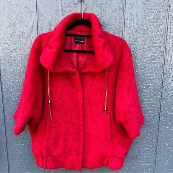 Chris Harper Coat Red Faux Fur Batwing Lined - Picture 1 of 11